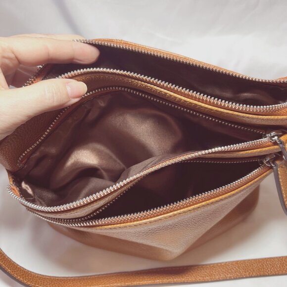 Heshe Shoulder/Crossbody Purse/Satchel-Leather-Multi Pockets-Adj. Strap-Camel - Picture 9 of 14